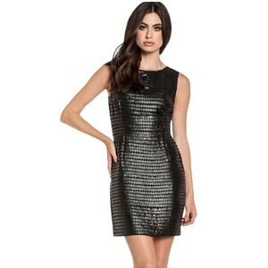 BB‎ Dakota Size 0 Branson Black Dress Faux Leather Paillette Cocktail Sheath